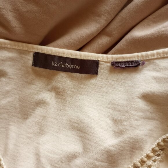 Y2K Boho Boxy Cream Crochet Embroidered Beaded Top – Liz Claiborne 2000s White - Picture 2 of 7